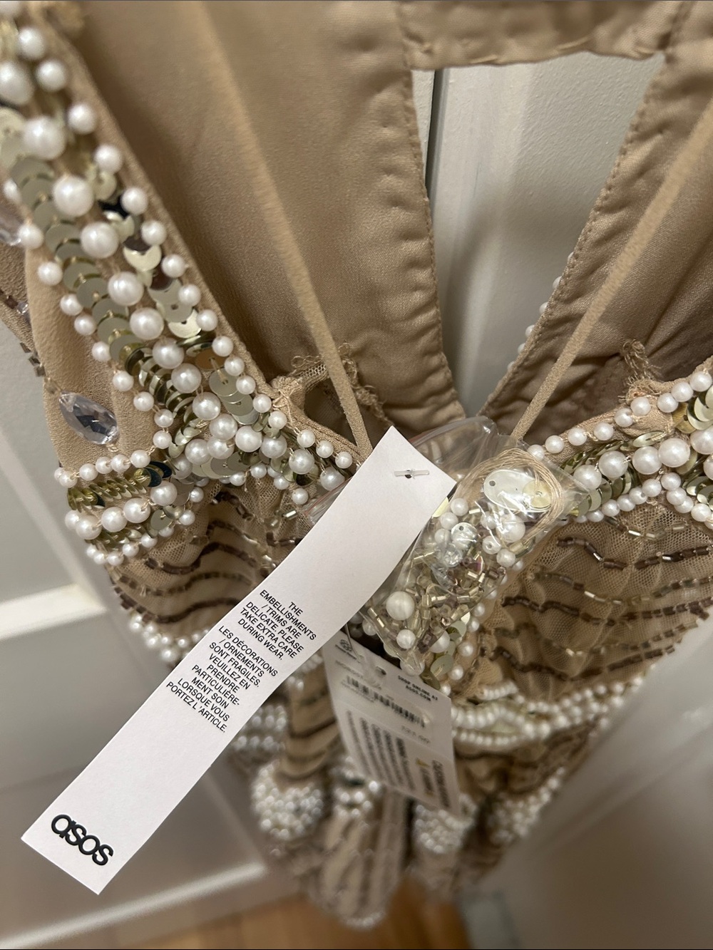 ASOS Beige Beaded Fringe Mini Dress - Picture 3 of 3